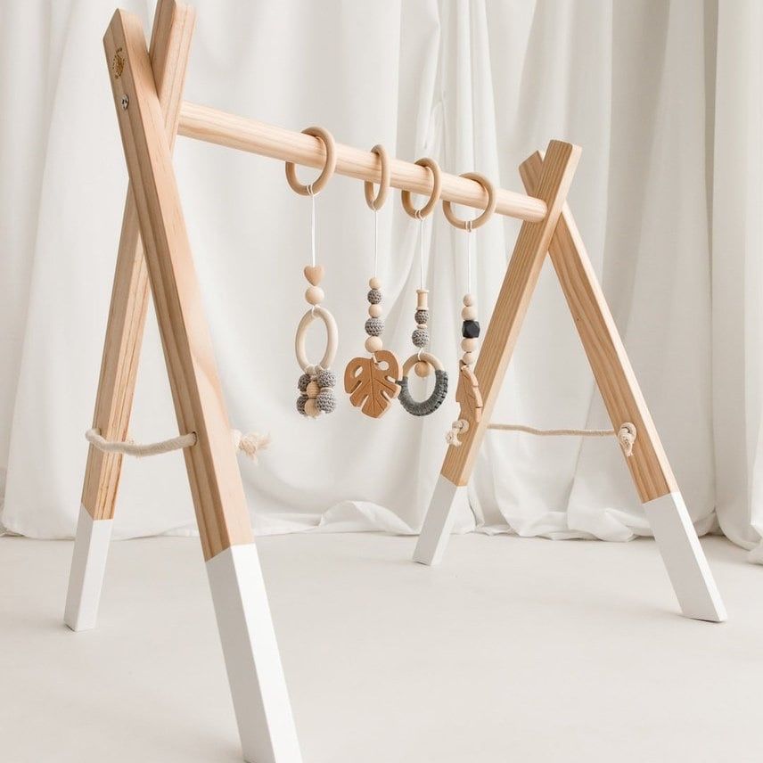 Wooden Baby Play Gym with Hanging Toys