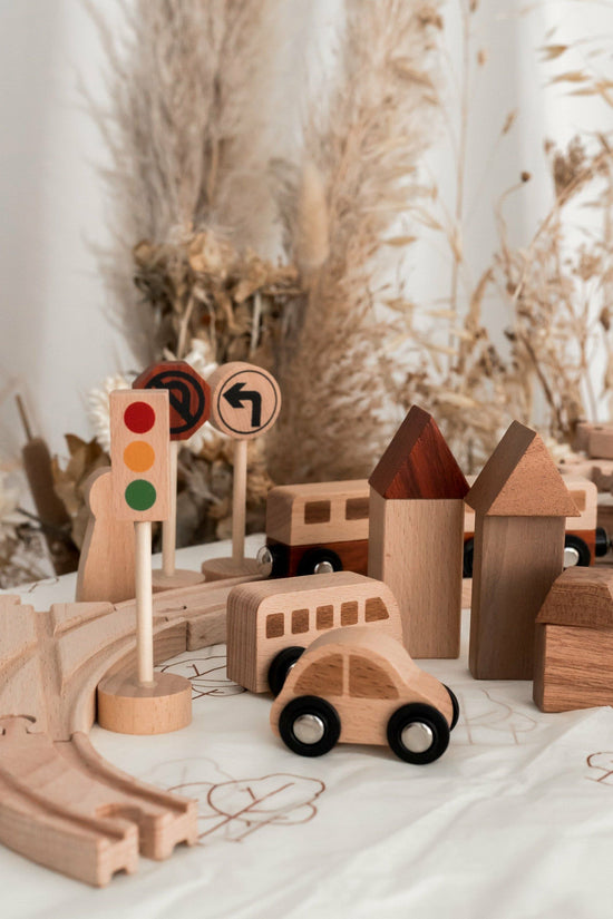 Wooden Natural Play Train Track & Block Set