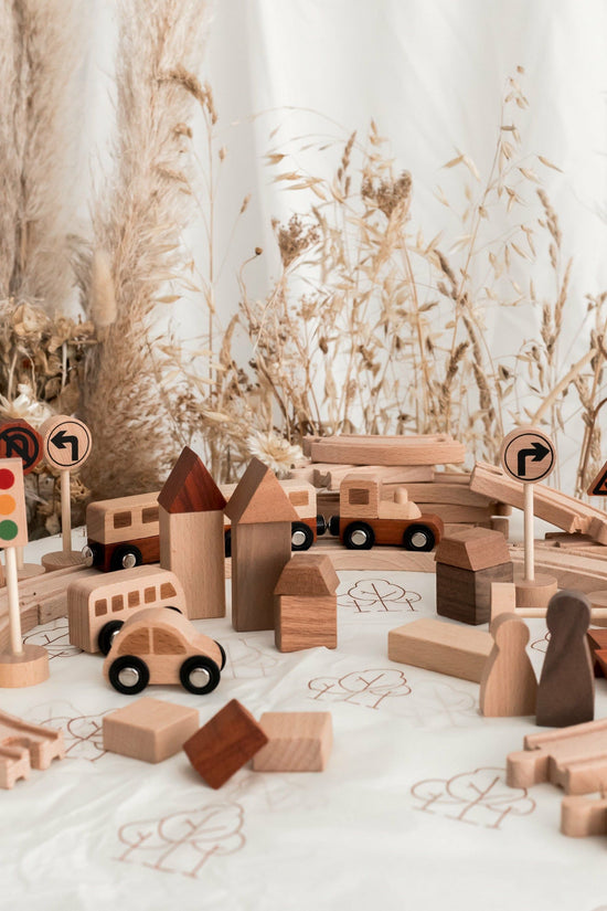 Wooden Natural Play Train Track & Block Set