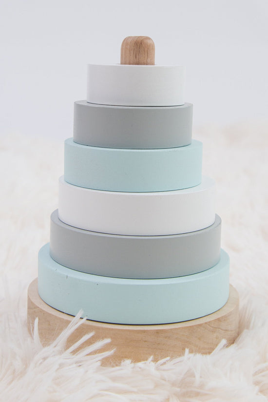 Perfectly Imperfect Blue Wooden Stacking Pyramid